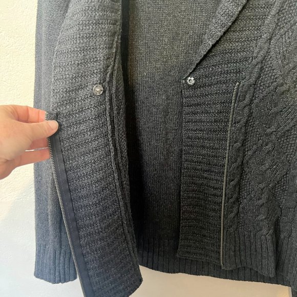 Eddie Bauer charcoal grey cable knit moto zip-up cardigan, cotton blend, large. - Picture 7 of 8